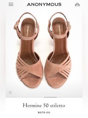 Hermine 50 Stiletto Sandal in Burned Rose Calf Suede- size 38/8 narrow